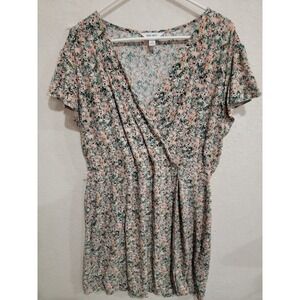 NINE WEST Women's XL Faux Wrap Dress Floral Flutter Sleeve V-Neck Multicolor